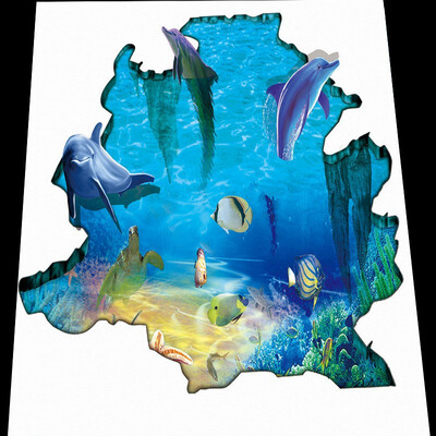 

Free Shipping Glacier Dolphin flooring painting office bathroom decorative self-adhesive floor mural 250cmx200cm