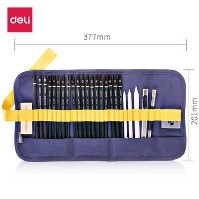 

Deli deli professional sketch pencil 27 piece set canvas curtain drawing set 58125