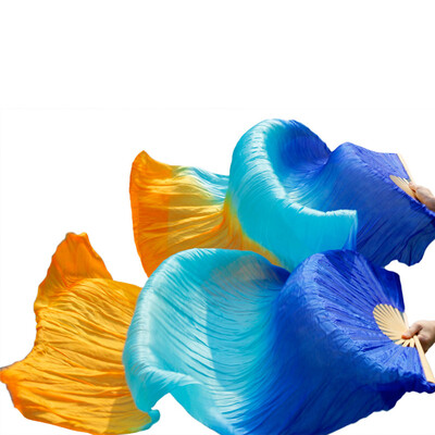 

Stage Performance 100 Silk Belly Dance Fans Gradient Colour Dance Accessories Belly Dancing Silk Fans Royal BlueTurquoiseOrange