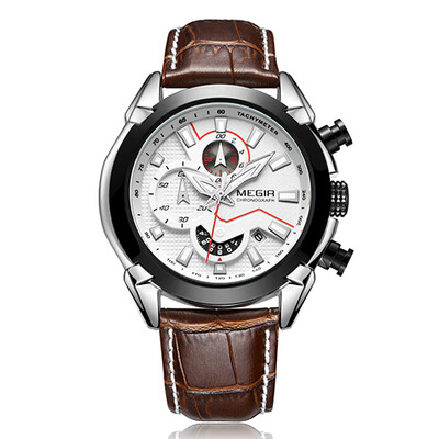 

MEGIR Military Sport Watch Men Top Brand Luxury Leather Army Quartz Watches Clock Men Creative Chronograph Relogio Masculino
