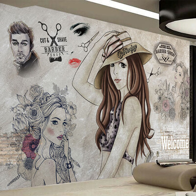 

Custom Photo Wallpaper Modern Fashion Hand Painted Beauty Barber Shop Tooling Background Wall Decor Paintings Papel De Parede 3D