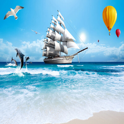 

Пользовательские обои для фото Large Wall Painting 3D Stereoscopic Smooth Sailing Sea View Living Room TV Background Decoration Murale