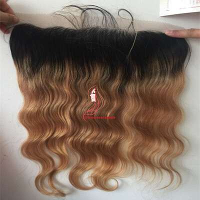 

Ombre Color T1B / 27 # 13 * 4 Ear to Ear Lace Frontal Closure Швейцарские кружевные отбеливающие узлы Бразильские человеческие волосы Бесплатная доставка