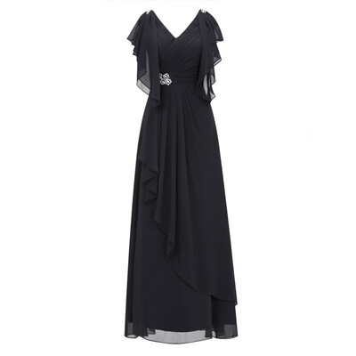 

CAZDZY Beading V-Neck Pleated Chiffon Long Evening Dress