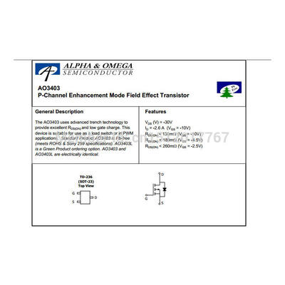 

50PCS AO3403 3403 AOS SOT-23 P-Channel MOSFET Transistor New ORIGINAL Free Shipping
