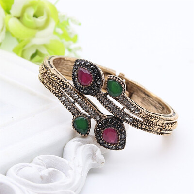

Elegant Women Heart Bracelet Turkish Resin Jewelry Antique Gold Color Resin Hollow Out Ladies Ethnic Bangles Pulseiras Feminino