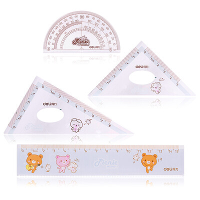 

Deli deli student ruler 4 piece set of drawing set ruler straight ruler triangle ruler 2 protractor color random 71966