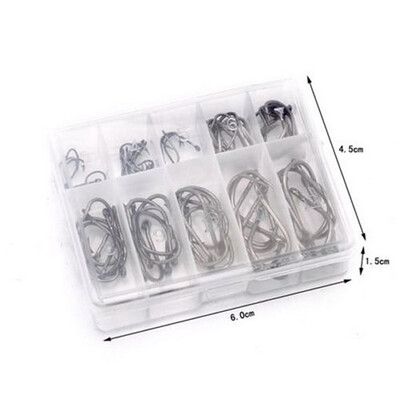 

Set 100 Pcs 10 Sizes 3# - 12# Black Silver Fishing Hooks Comes with Carry Box