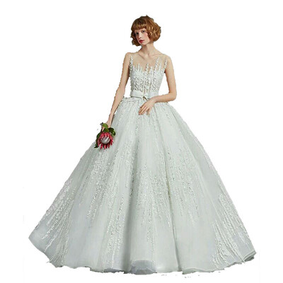 

3D-Floral Applique Bridal Gown With Pearls Luxury Bow Dresses For Wedding