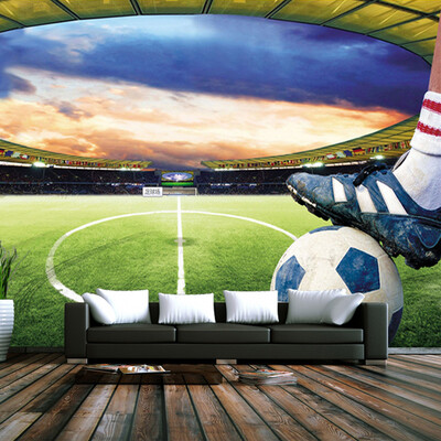 

Custom European Non-woven Large Mural TV Backdrop Wallpaper 3D Stereoscopic Living Room Wallpaper Green Shade Soccer Field