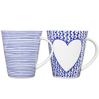 

400ml) Bone china Blue and white series of large red heart + fine lines
