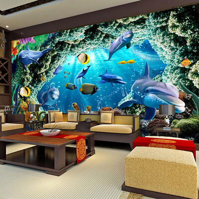 

Custom 3D Photo Wallpaper For Kids Room Cartoon Underwater World Dolphin Wall Painting Living Room Bedroom Mural Wallpaper Decor