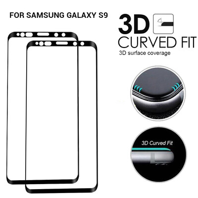 

2Pack- GiGiboom 3D Full Cover Изогнутый край закаленного стекла Защитная пленка для Samsung Galaxy S9 HD Anti Scratch Black