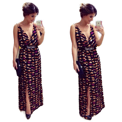 

Lovaru ™summer style 2015 new women dress Small animal print V-neck maxi dress women party dress