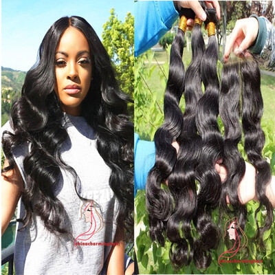 

Brazilian Body Wave With Lace Closure 44 Middle Part Natural Color Free Shipping Human Hair Weaves 3 Bundles