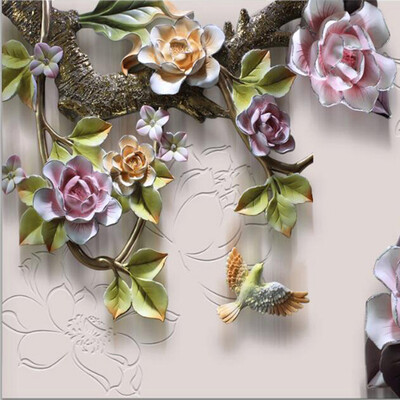 

Высокое количество 3D-тиснение ювелирных изделий Роза-роспись обои Китайский стиль Классические цветы Гостиная Фон Фон Стены картины