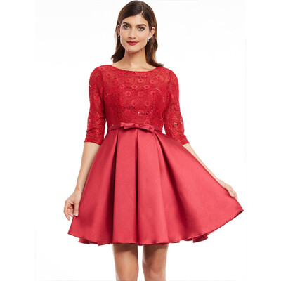 

CAZDZY Scoop Neck Lace-Up A Line Cocktail Dress