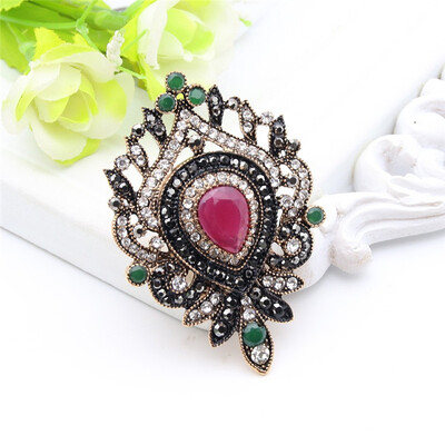 

Ethnic Arab Women Resin Flower Brooch Pin Turkish Drop water Broches Antique Gold Color Vintage Jewelry lady Lapel Hijab Corsage