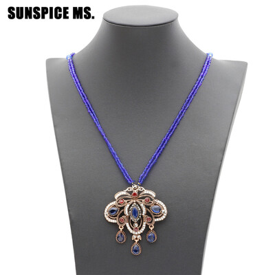 

Vintage Турецкие женщины Семенной бусины цветок подвеска ожерелье устанавливает античный золотой цвет смолы индийской этнической с