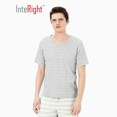 

INTERIGHT home service mens cotton yarn-dyed striped V-neck short-sleeved shirt pajamas home service navy blue XL