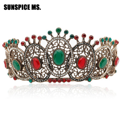 

Exquisite Bohemia Women Resin Round Antique Tiaras Crown Indian Turkish Vintage Jewelry Ethnic Wedding Hairbands Hair Jewelry