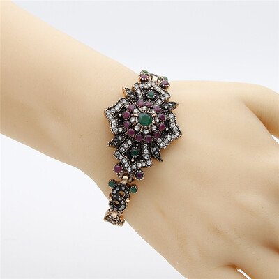 

New Antique Vintage Bracelet Turkish Women Ethnic Jewelry Round Resin Bracelet Bangles Indian Bridal Wedding Jewelry Hand Bijoux