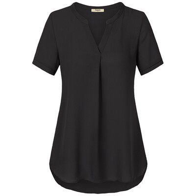 

Timeson 2018 Summer Women Blouses V-Neck Short Sleeve Chiffon Blouse Shirt Loose Pleated Work Wear Women Elegant Solid Tops