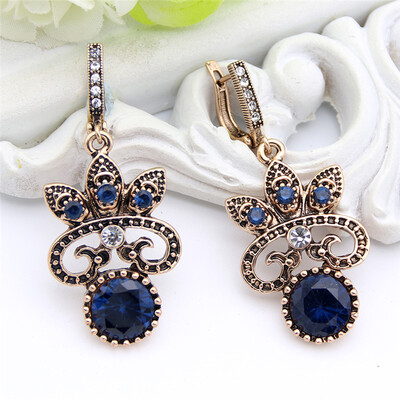 

Vintage Turkish Women Resin Flower Earrings Hollow Arabesque Clover Hook Earring Antique Gold Color India Muslim Bride Jewelry