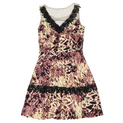 

Lovaru ™New 2015 fashion summer Gauze Sexy Women plus size Sleeveless Leopard Print Lace Mini party dresses
