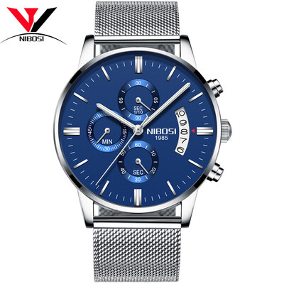 

NIBOSI кварцевые наручные часы Мужские часы Мужские часы Мода Top Brand Luxury Wristwatch Mesh Strap Нержавеющая сталь Водонепроницаемый Relogios