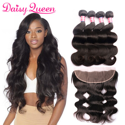 

8A Ear to Ear Lace Frontal Closure With Malaysian Body Wave Human Hair Pre Plucked Full Frontal Lace Closure 13x4 With 4 Bundles