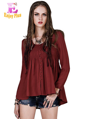 

S M L High Quality chest 80-88cm cotton vintage autumn 2017 black red long sleeve women blouse shirt loose casual lady