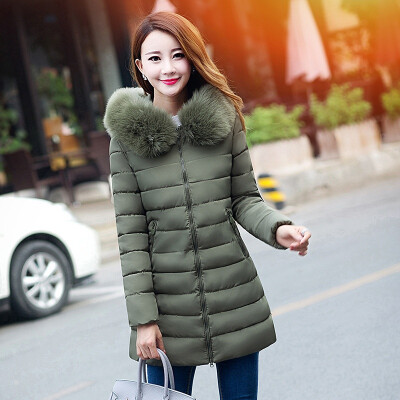 

2017 New Women's Fashion Wool Collar Winter Thicken Warm Down Jacket Cotton-padded Jacket