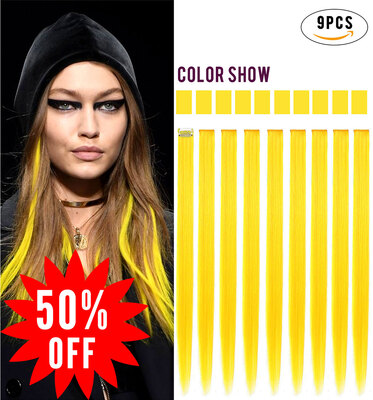 

Rhyme Yellow Colored Clip InOn Hair Extensions 20 9PCS Girls&Dolls Wig Pieces