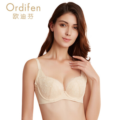 

Ou Difen gathered bra 2018 new underwear 34 cover uniform mold cup bra XB7214 cocoa color 3475C