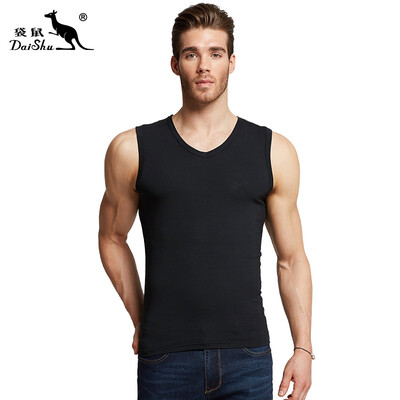 

Kangshu DaiShu Mens Vest Mens Stretch Cotton V-neck Sleeveless Wide-shoulder Slim Fit Bottoming Shirt Black XXL