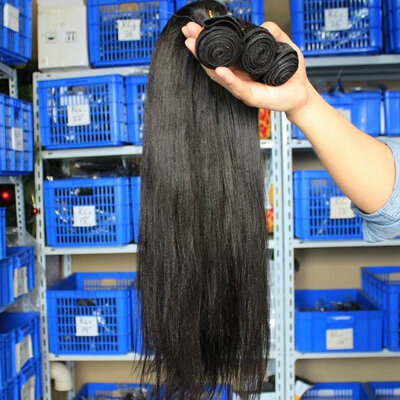 

Brazilian Permed Light Yaki Straight Human Hair Extension 100% Remy Hair Weave Bundles Natural 3 Pcs