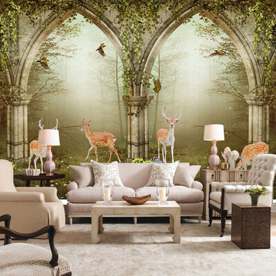

Custom 3D Photo Wall Paper European Style Pastoral Flower Vine Forest Deer Living Room Sofa TV Background Wall Mural Wallpaper