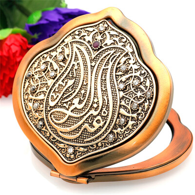 

New Key Chain Turkish Women Flower Relief Ethnic Portable Folding Box For Cosmetic Mirror Daily Supplies Antique Gold Jewelry