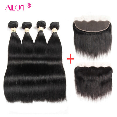 

Alot 13x4 Ear to Ear Lace Frontal Indian 4 шт. Прямое плетение с фронтальным закрытием Естественный цвет Человеческие волосы Remy Closure
