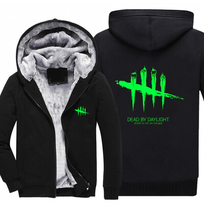 

2018 New Mens Sweatshirt Game Dead by Daylight Luminous Logo Thick Hoodies Printing Pattern Zip up Fleece Zipper Tracksuit Tops pl