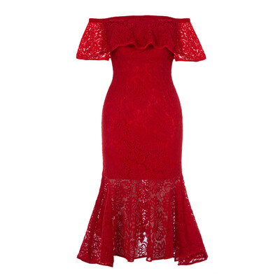 

CAZDZY Off-The-Shoulder Lace Mermaid Evening Dress