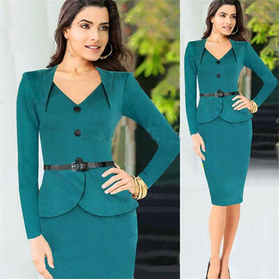 

Lovaru ™ office dress long-sleeved winter dress lady antique Celeb night party pencil business button Bodycon Dress