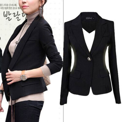 

CANISNew Womens Lapel Suit One Button Tunic Long Sleeves Blazer Jacket