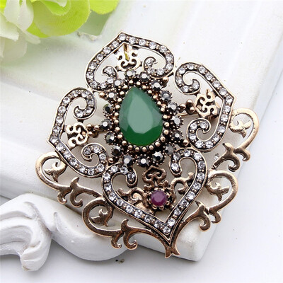 

New Turkish Brooch Pendant Dual-Purpose Women Jewelry Antique Gold Color Rhinestone Flower Broches Brooches Ladies Lapel Pins