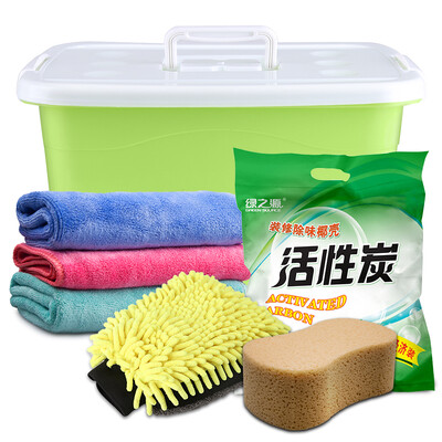 

Green source car wash kit chenille gloves car wash sponge activated carbon carbon bag car storage box car wash towel three loaded car wash deodorant seven sets