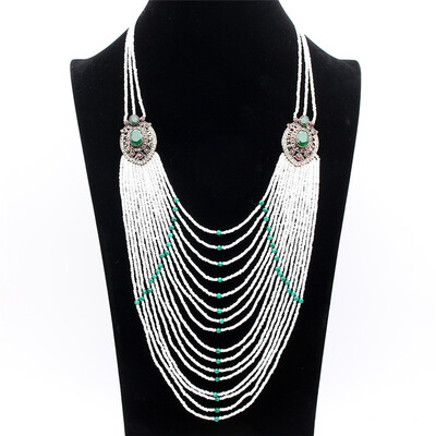 

Модные свитера Цепочки ожерелье Длинные белые вышитый бисером ожерелье Турецкие женщины цветок смолы бусы ожерелье бренда свадебны