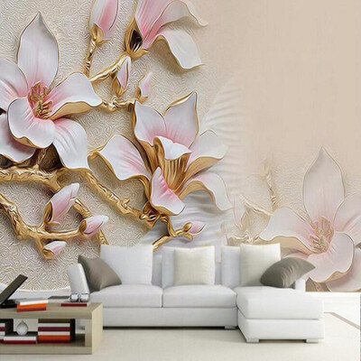 

3D обои HD тисненые цветы магнолии Photo Mural Living Room Home Decor Обои Современные абстрактные Papel De Parede Цветочные 3D