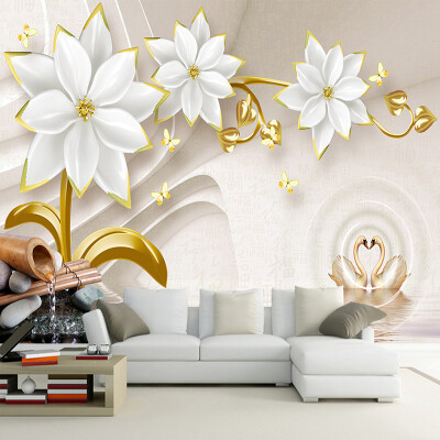 

Custom Mural Wallpaper Luxury Gold Jewelry Flower 3D Relief Living Room TV Background Wall Murals Home Decor Papel De Parede 3D