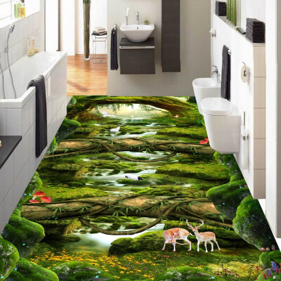 

Free Shipping restaurant kitchen flooring painting Fantasy Forest Creek self-adhesive PVC floor wallpaper mural 250cmx200cm